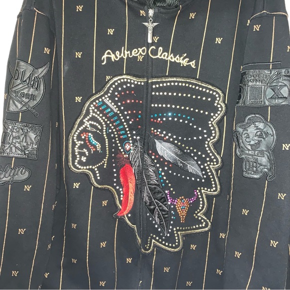 Avirex Classic Hoodie Size L Black Indian Chief Design & Arm Patches Zip Up NY - Picture 12 of 16